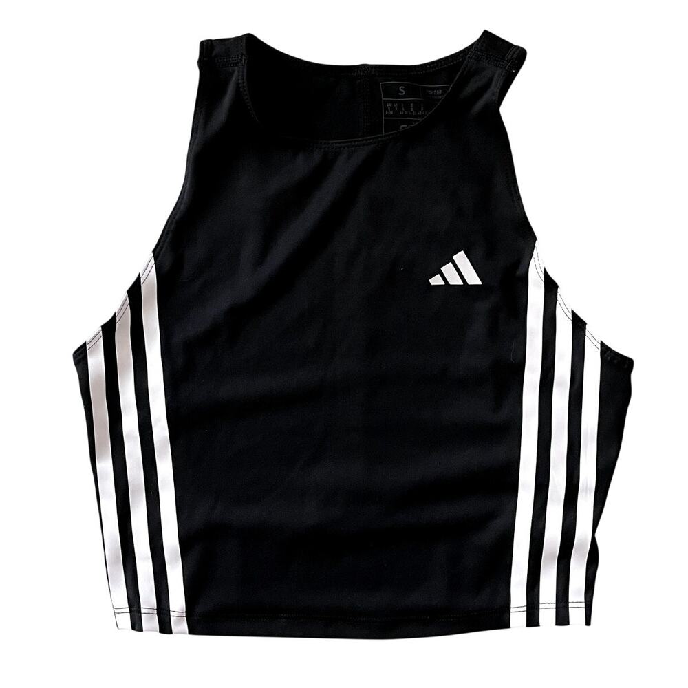 Adidas 3 Stripes Running Crop Top Black White Size S